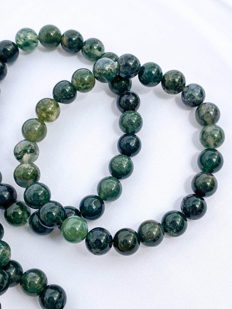 Moss Agate Bead Stretch Bracelet | 8mm - Unearthed Crystals