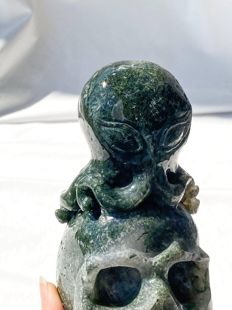 Skull + Octopus Carving | Moss Agate - Unearthed Crystals