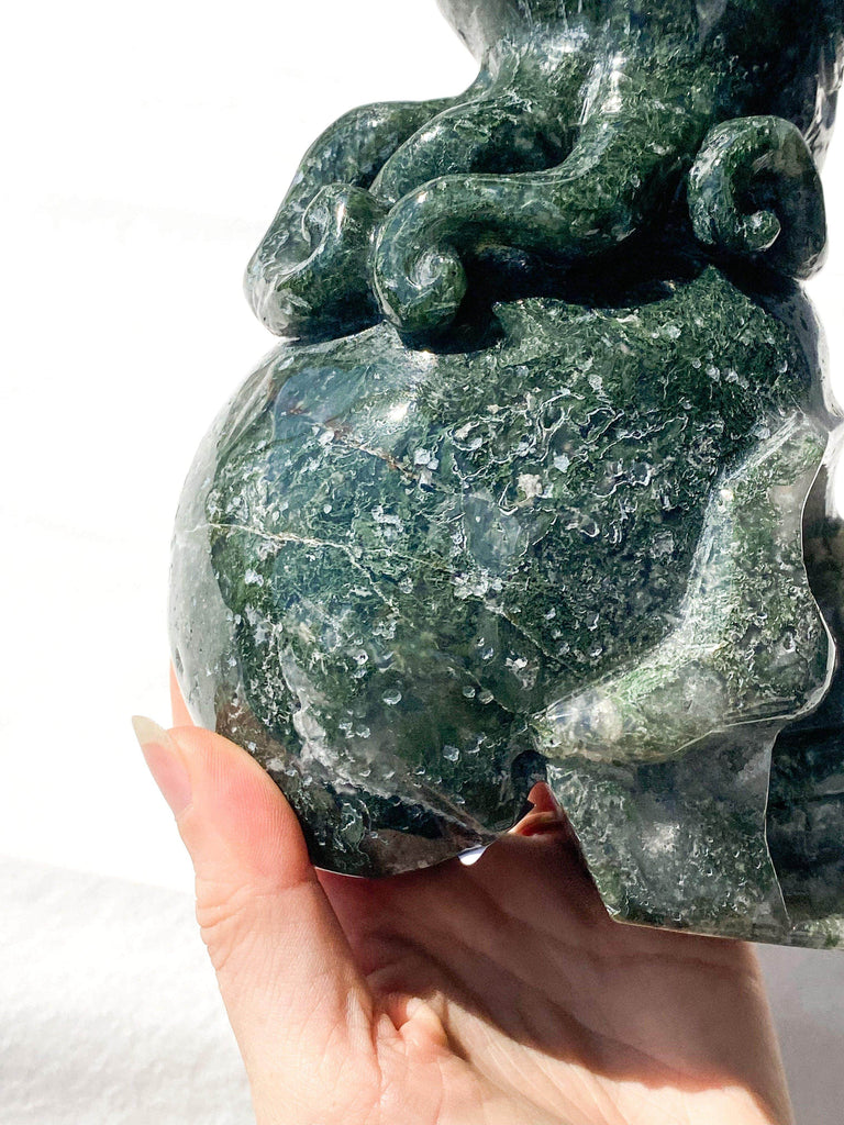 Skull + Octopus Carving | Moss Agate - Unearthed Crystals