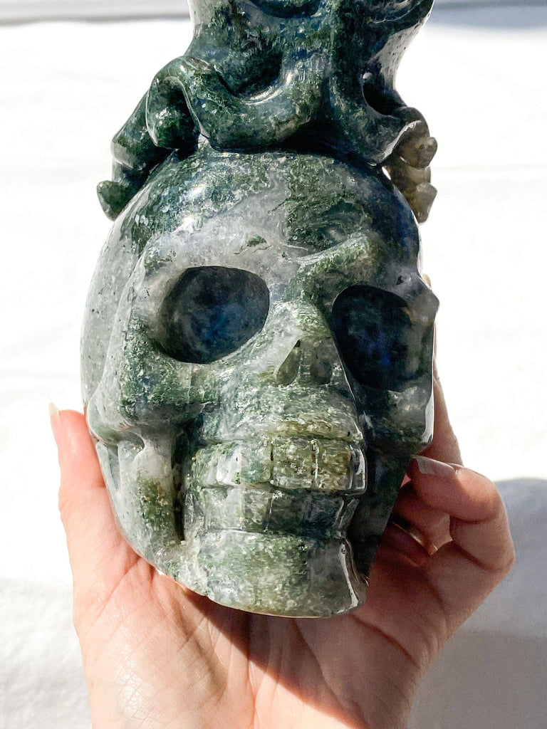 Skull + Octopus Carving | Moss Agate - Unearthed Crystals