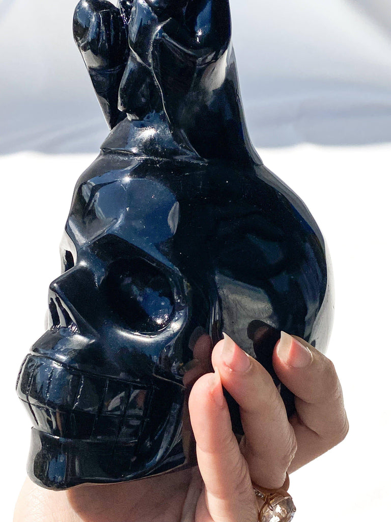 Skull + Grim Reaper Carving | Black Obsidian - Unearthed Crystals