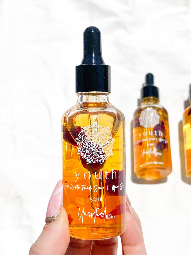 YOUTH // Rose Quartz Facial Serum | Mature Skin © - Unearthed Crystals
