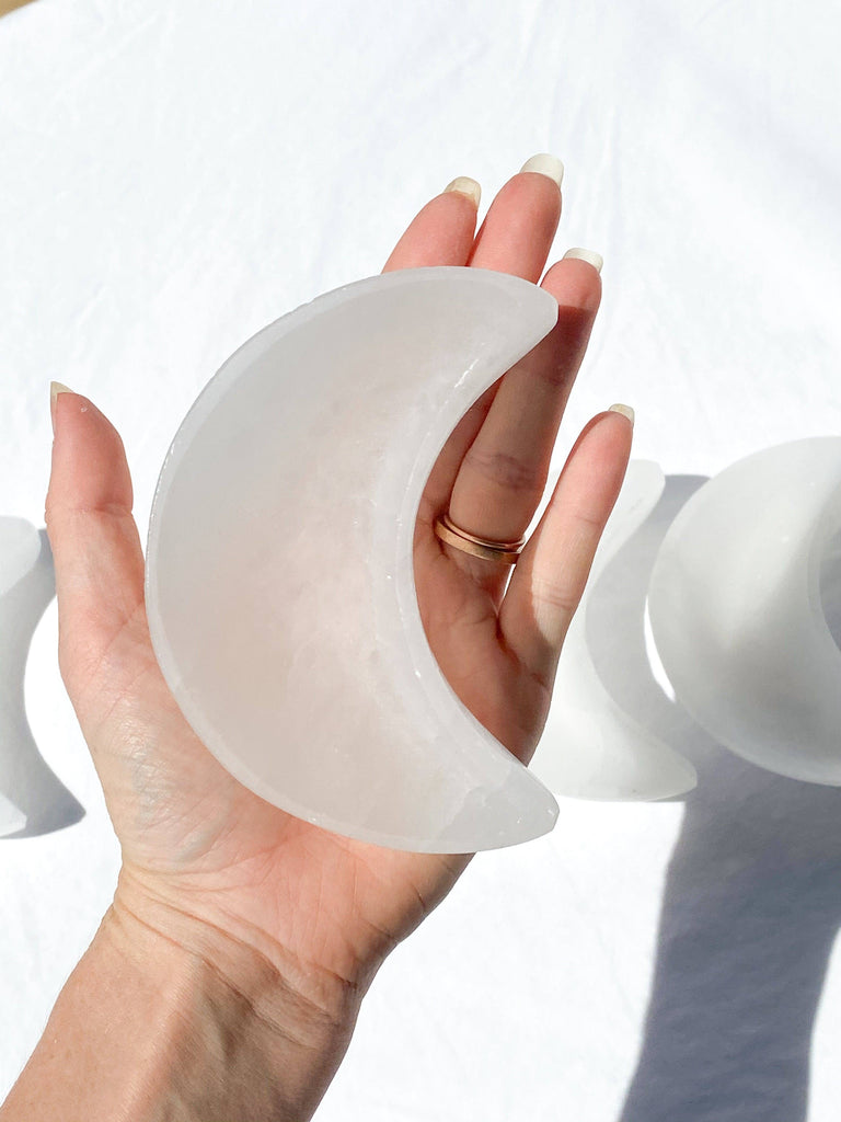 Selenite Crescent Moon Bowl | Small - Unearthed Crystals