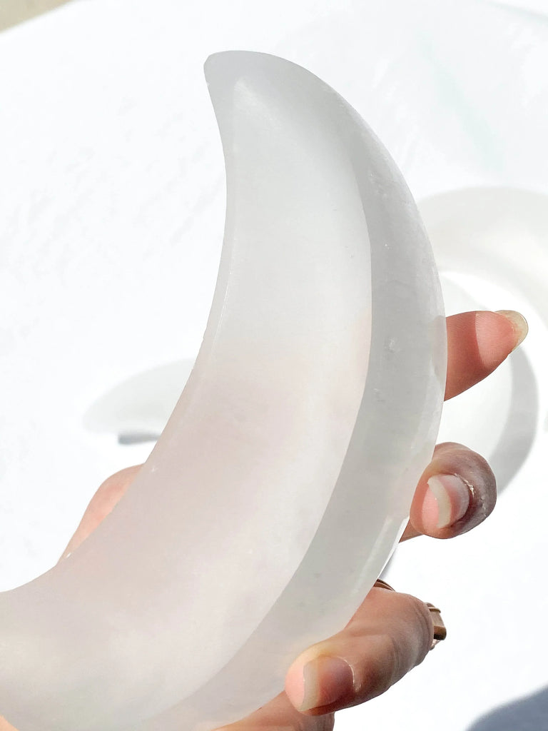 Selenite Crescent Moon Bowl | Medium - Unearthed Crystals