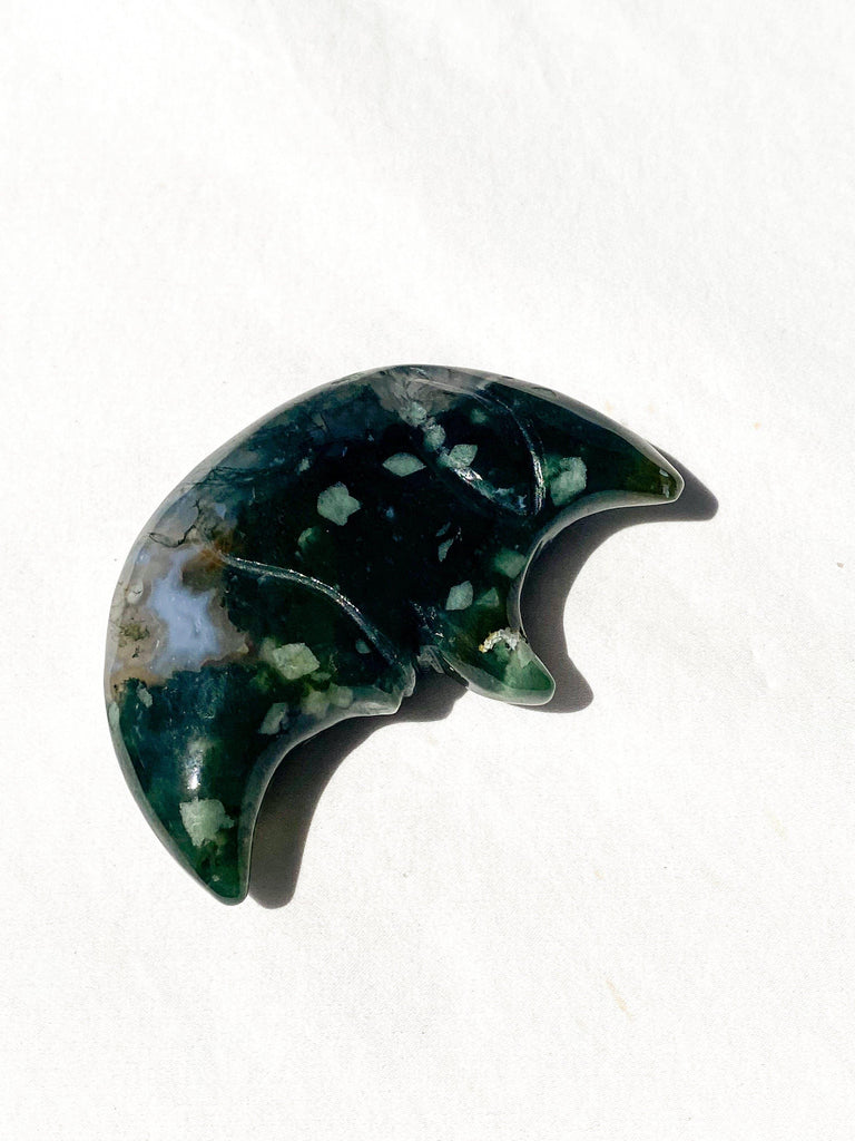 Moss Agate Moon Face Carving - Unearthed Crystals