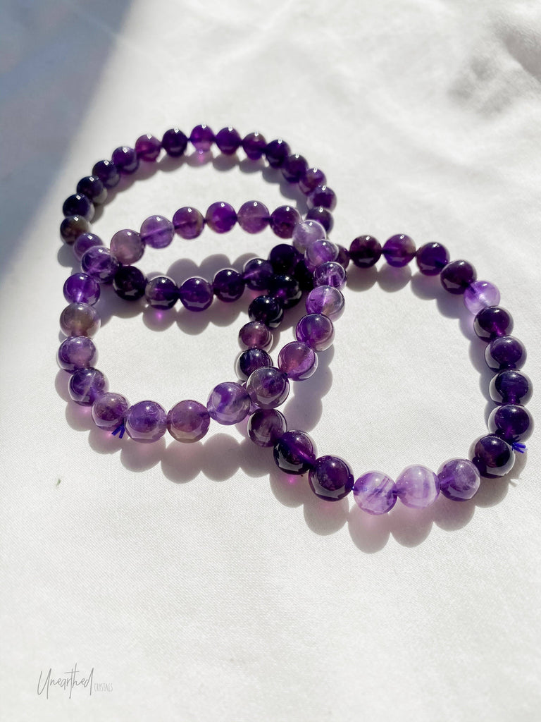 Amethyst Bead Stretch Bracelet | 8mm - Unearthed Crystals