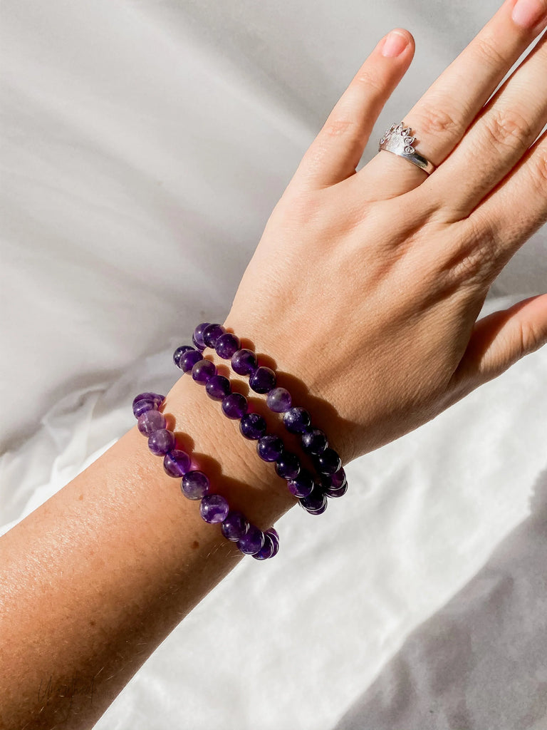 Amethyst Bead Stretch Bracelet | 8mm - Unearthed Crystals