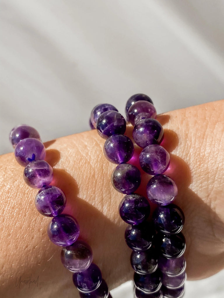 Amethyst Bead Stretch Bracelet | 8mm - Unearthed Crystals