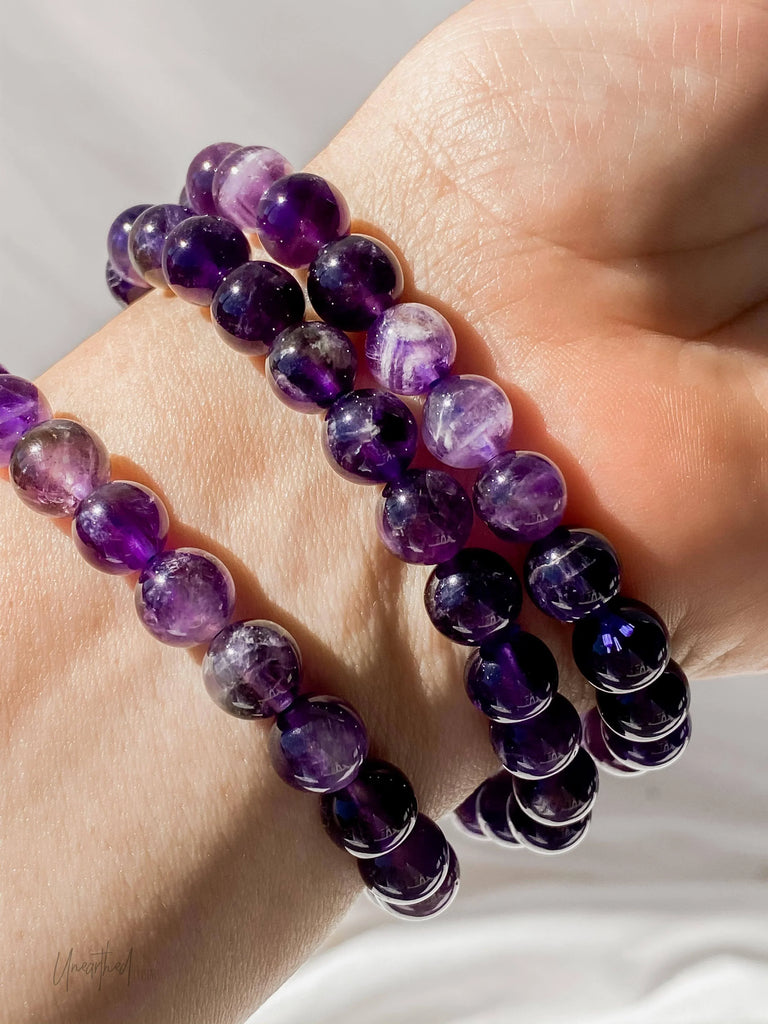 Amethyst Bead Stretch Bracelet | 8mm - Unearthed Crystals