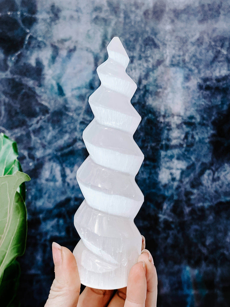Selenite Unicorn Horn Carving | Medium - Unearthed Crystals
