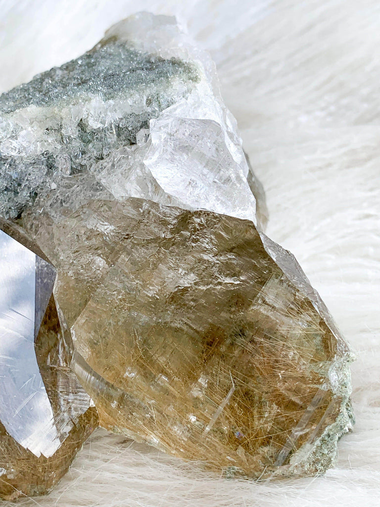 Rutile + Chlorite Included Quartz Cluster - Unearthed Crystals