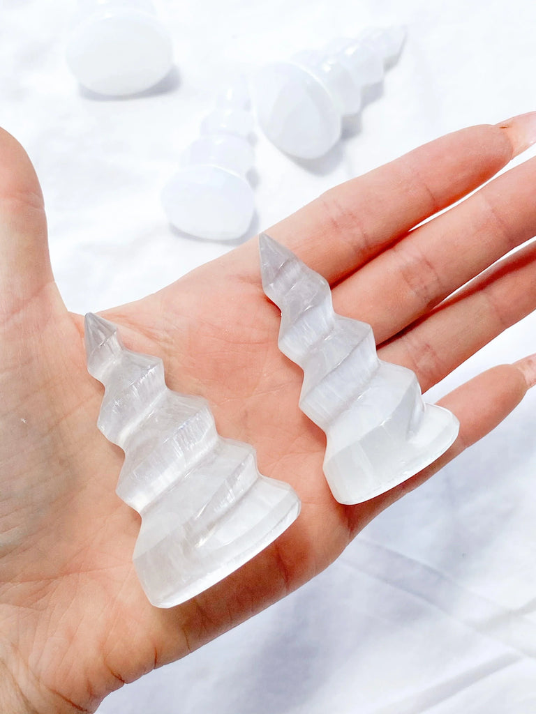Selenite Unicorn Horn Carving | Mini - Unearthed Crystals