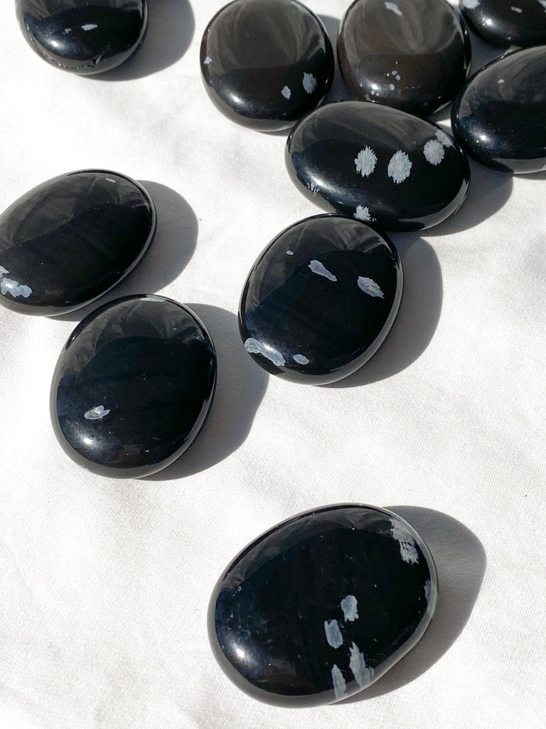 Snowflake Obsidian Pillow Palm Stone - Unearthed Crystals