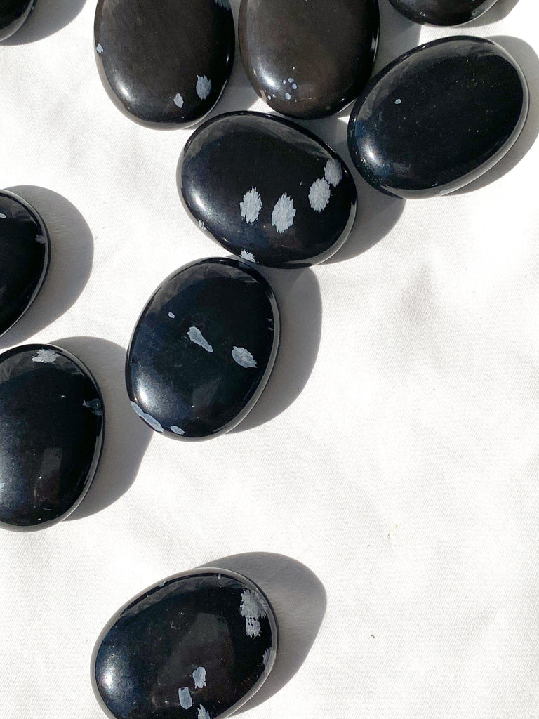 Snowflake Obsidian Pillow Palm Stone - Unearthed Crystals
