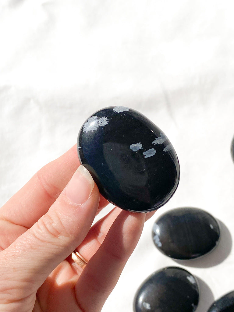 Snowflake Obsidian Pillow Palm Stone - Unearthed Crystals