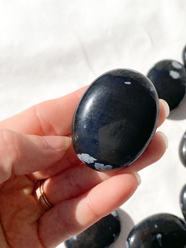 Snowflake Obsidian Pillow Palm Stone - Unearthed Crystals
