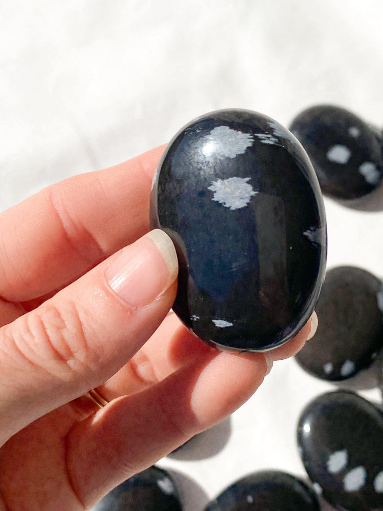 Snowflake Obsidian Pillow Palm Stone - Unearthed Crystals