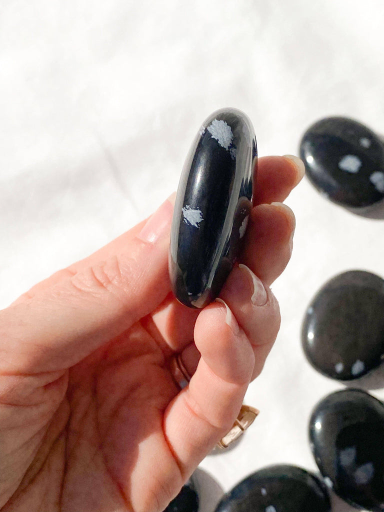 Snowflake Obsidian Pillow Palm Stone - Unearthed Crystals