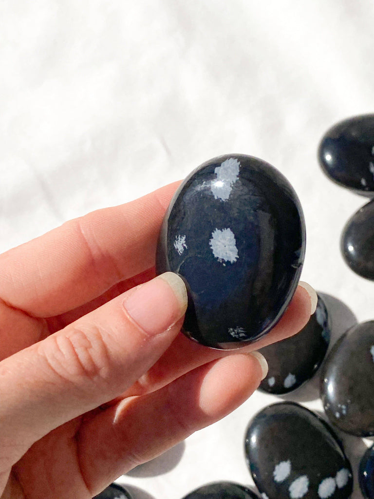 Snowflake Obsidian Pillow Palm Stone - Unearthed Crystals