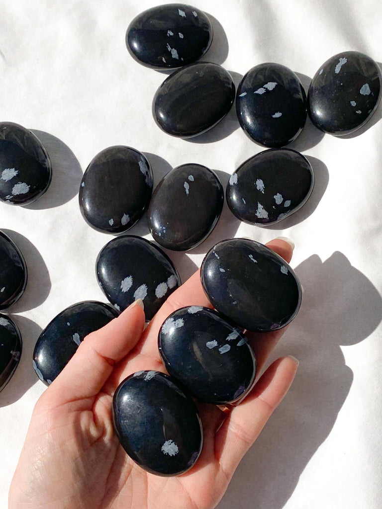 Snowflake Obsidian Pillow Palm Stone - Unearthed Crystals