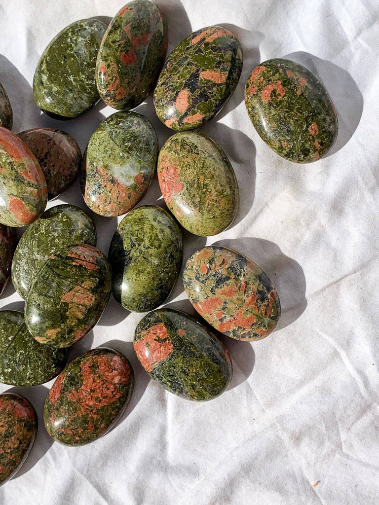 Unakite Pillow Palm Stone - Unearthed Crystals