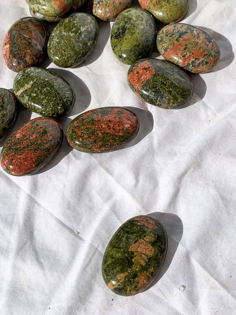 Unakite Pillow Palm Stone - Unearthed Crystals