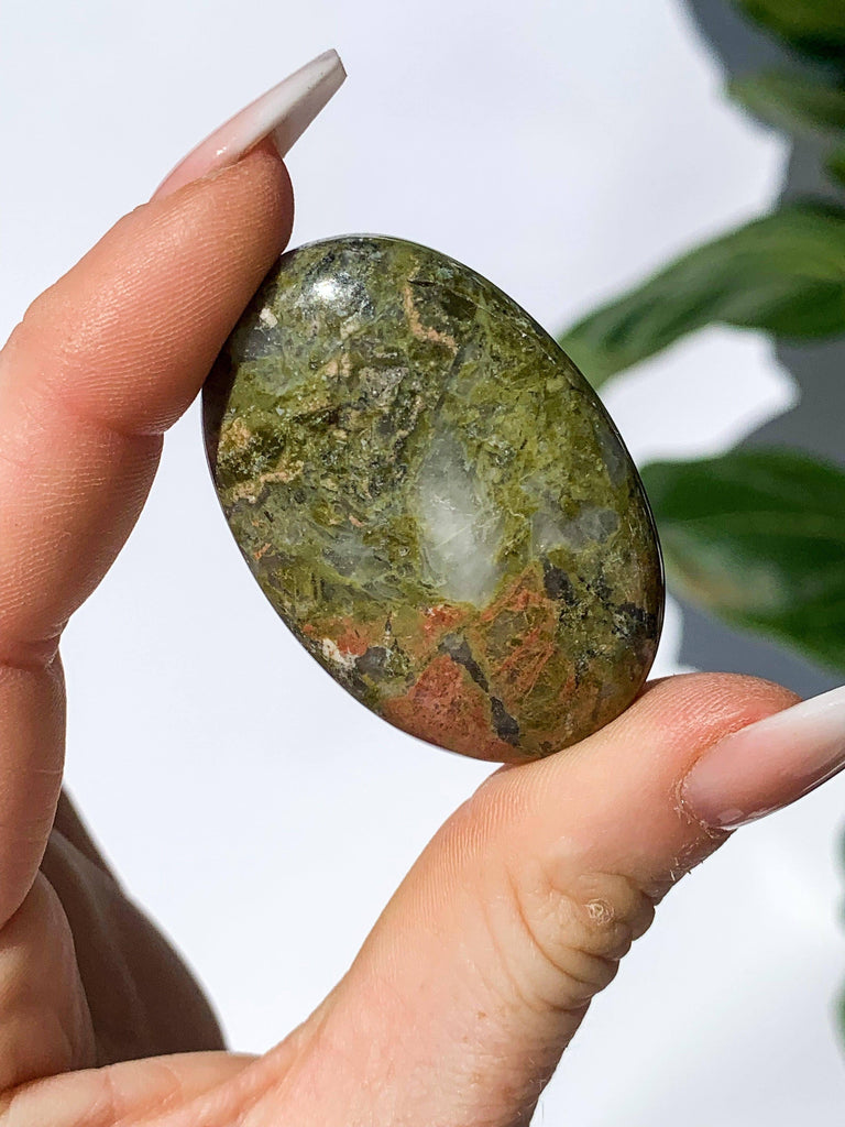 Unakite Pillow Palm Stone - Unearthed Crystals