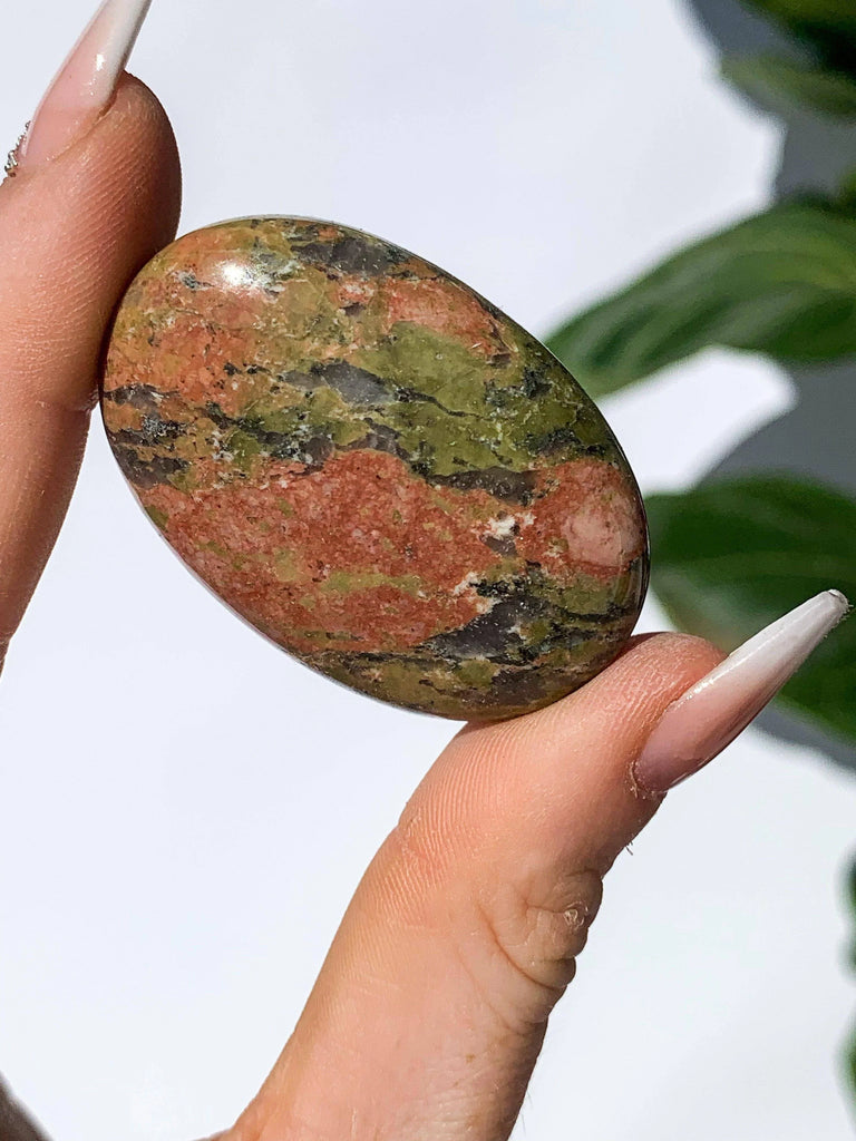 Unakite Pillow Palm Stone - Unearthed Crystals