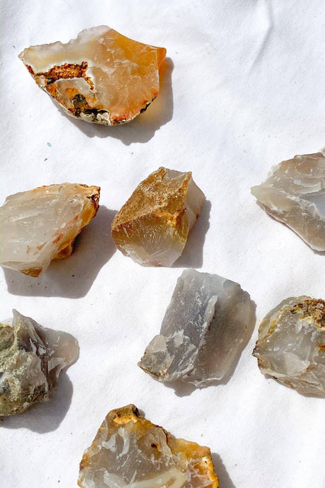 Agate samples on a white background