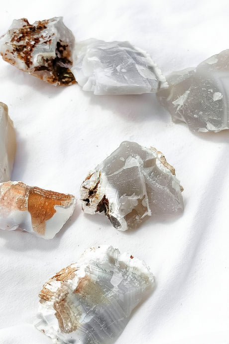 Agate samples on a white background