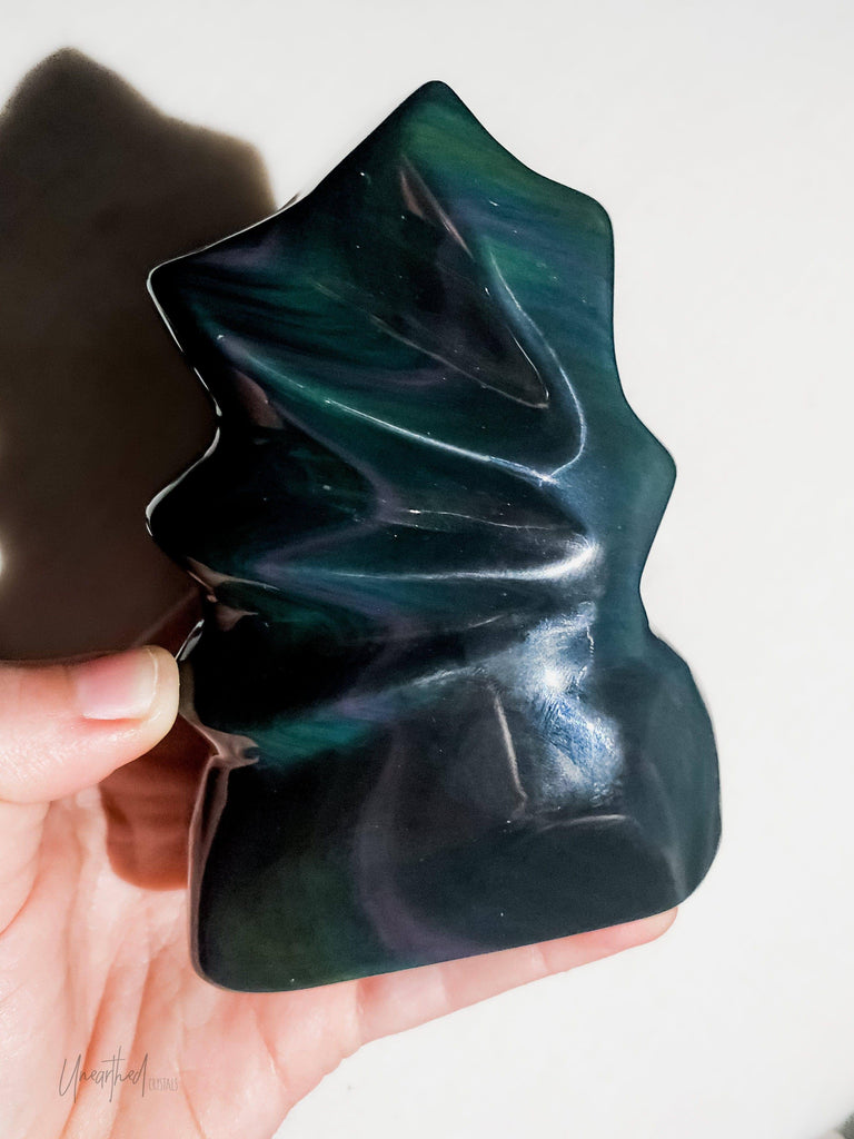 Rainbow Obsidian Flame Carving - Unearthed Crystals