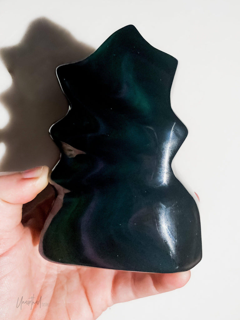 Rainbow Obsidian Flame Carving - Unearthed Crystals