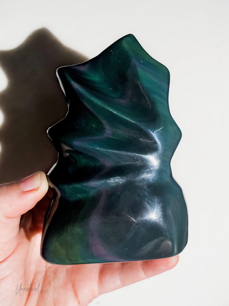 Rainbow Obsidian Flame Carving - Unearthed Crystals