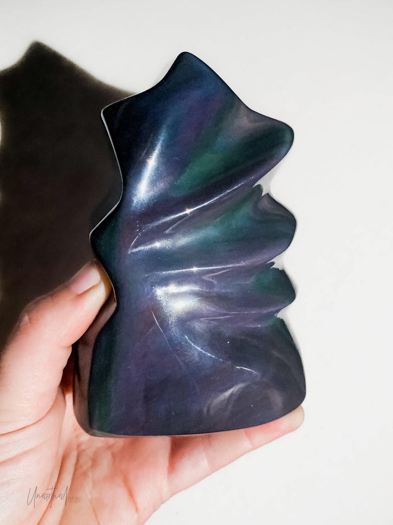 Rainbow Obsidian Flame Carving - Unearthed Crystals