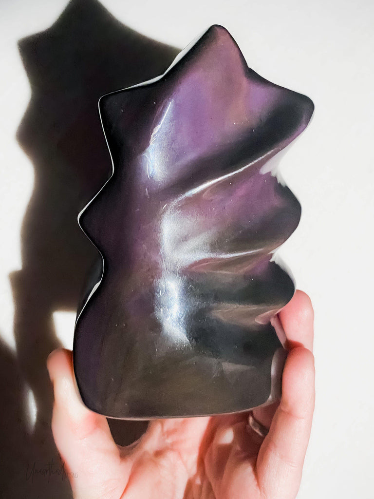 Rainbow Obsidian Flame Carving - Unearthed Crystals