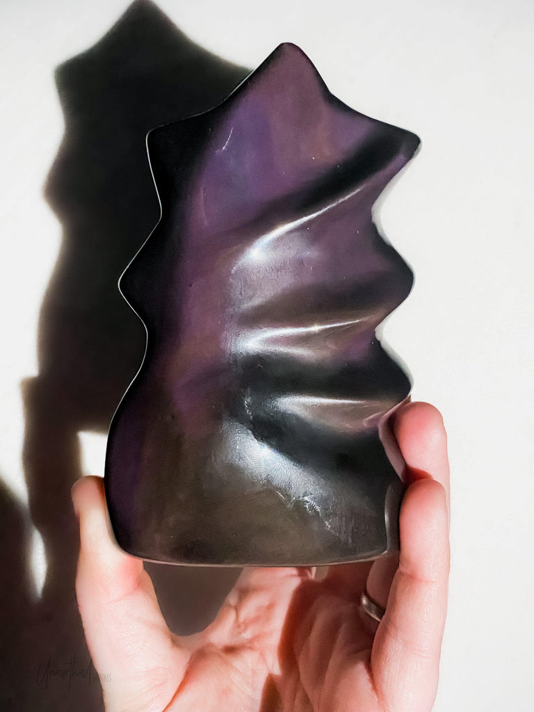 Rainbow Obsidian Flame Carving - Unearthed Crystals