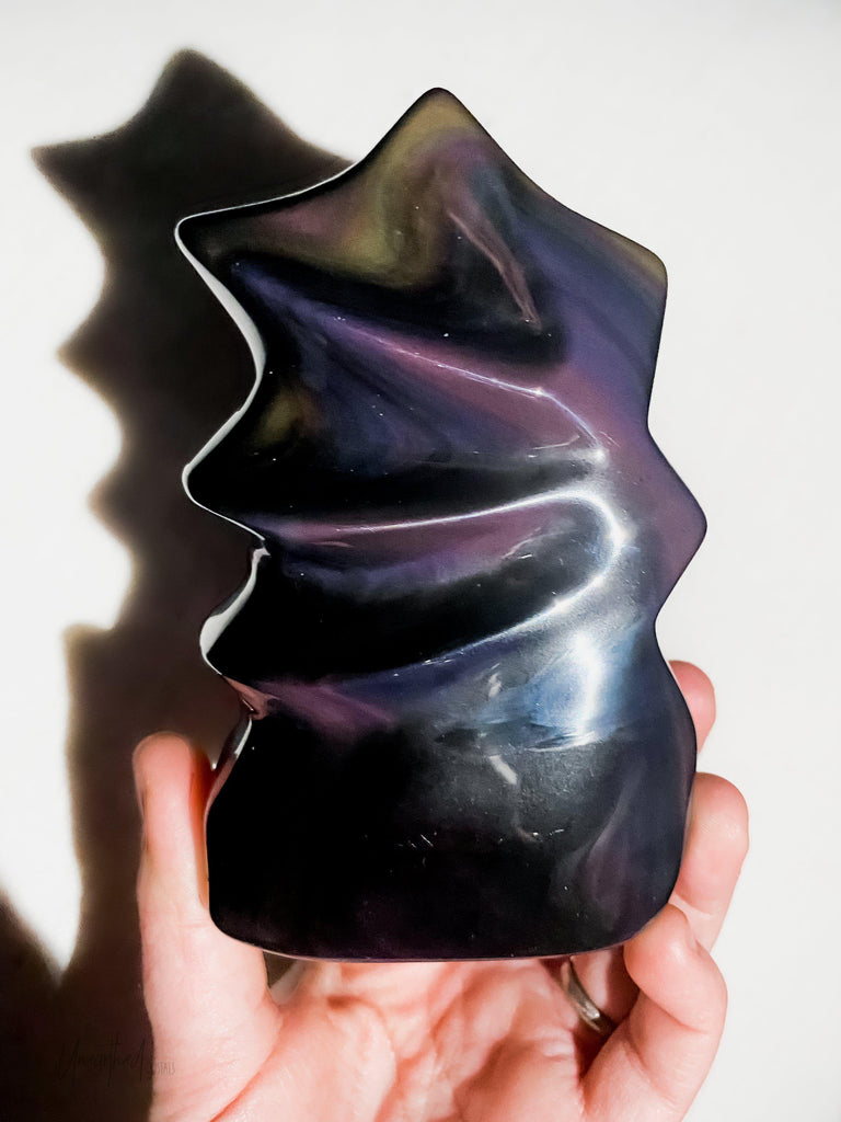 Rainbow Obsidian Flame Carving - Unearthed Crystals