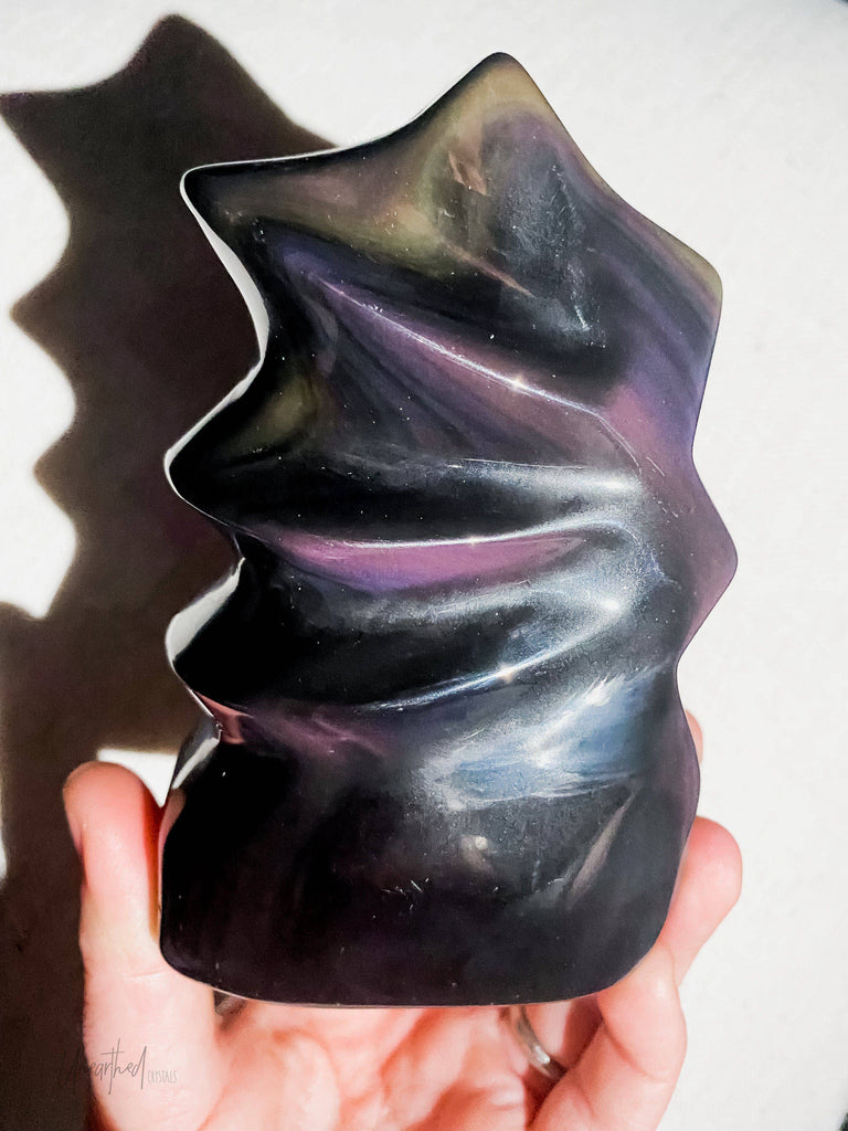 Rainbow Obsidian Flame Carving - Unearthed Crystals