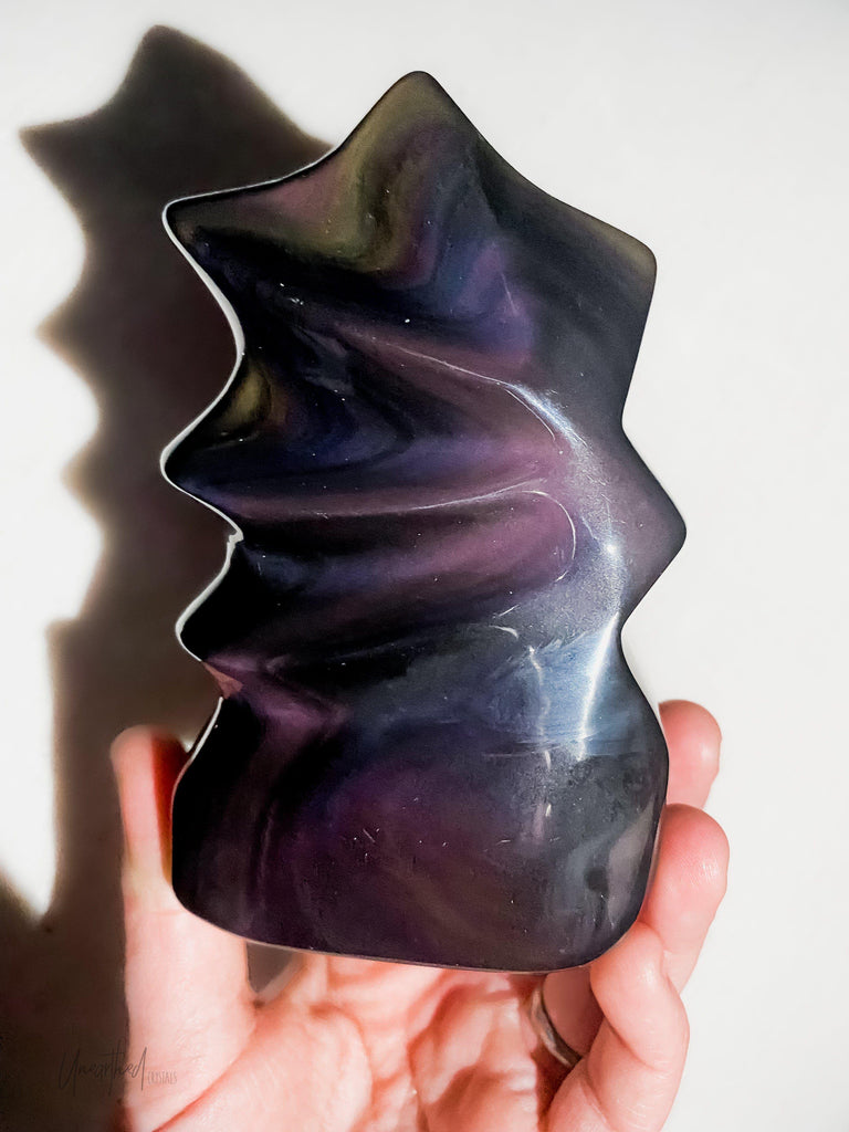 Rainbow Obsidian Flame Carving - Unearthed Crystals